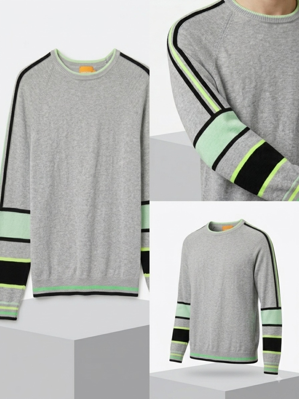 WISPR by Brodie Gray Neon Green Striped Raglan Knit Sweater size S